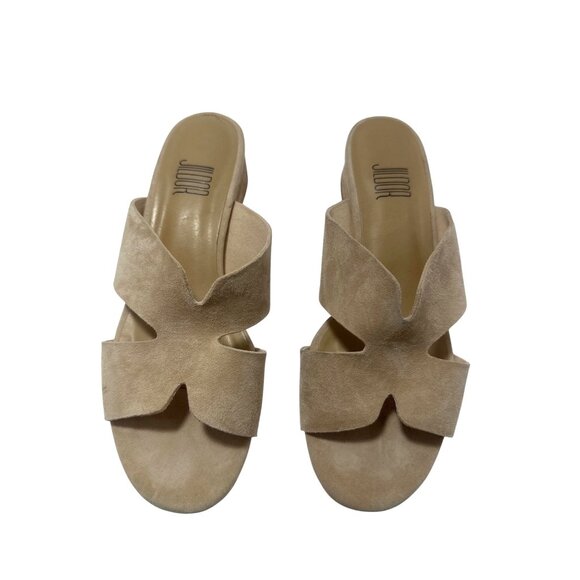 Jildor Beige Suede Women’s Sandals Cork Heel elegant Design Womens sandals Sz 7 - Picture 2 of 10